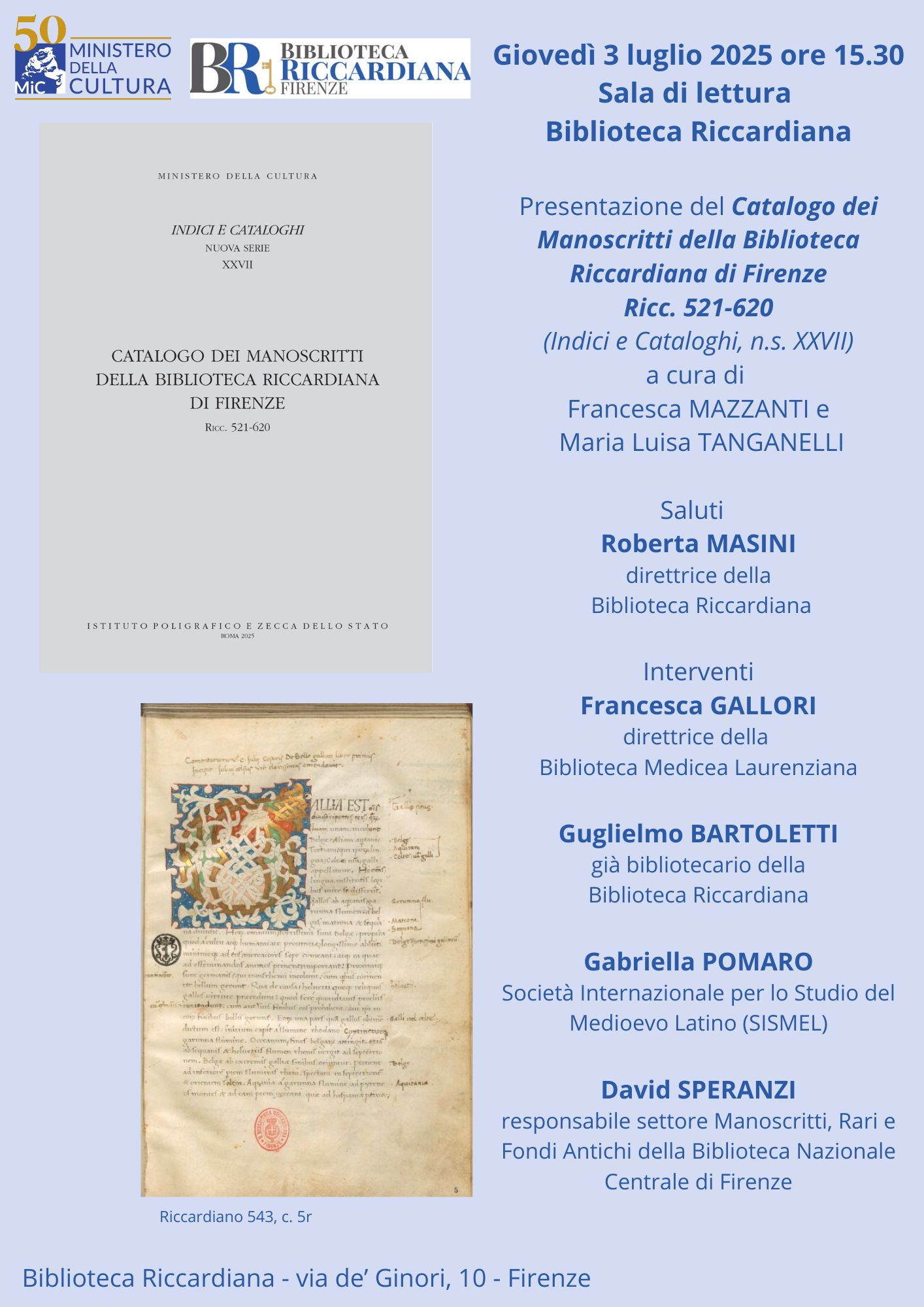 Catalogo dei manoscritti della Biblioteca Riccardiana di Firenze (Ricc.521-620)